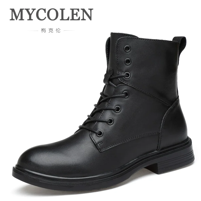 MYCOLEN/Новое поступление; зимние ботинки для мужчин; короткие плюшевые теплые кожаные ботинки для мужчин; нескользящая обувь с высоким берцем; мужские зимние ботинки; Botines Hombre