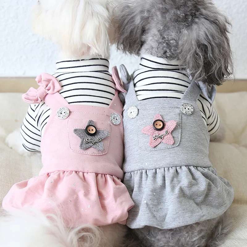 

Striped Star Bow Dog Dress Pet Dog Clothes Winter Warm Dog Shirt Hoodies Coats Clothing For Dogs Cat Yorkie Teddy