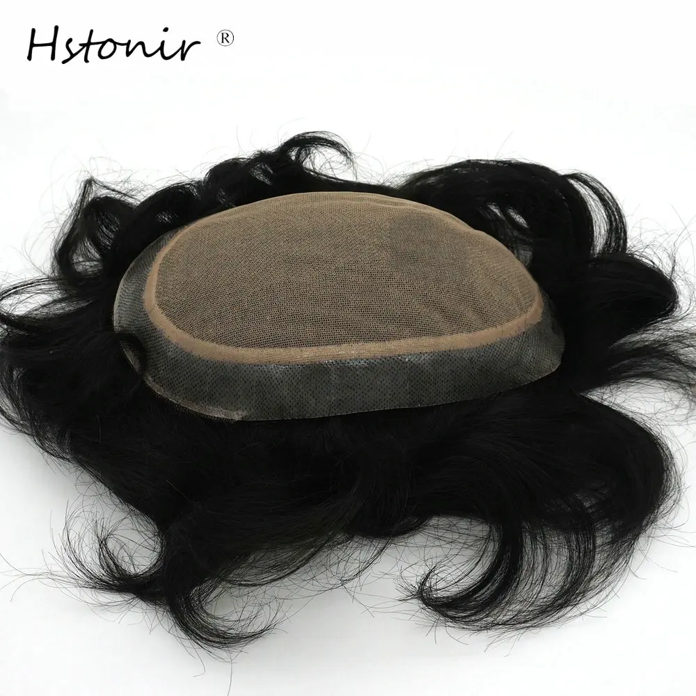 

Hstonir 5.5x9" Black Silktop Wig Indian Remy Human Natural Hair Men Toupee Invisible Knots Silk Base Hair System H100