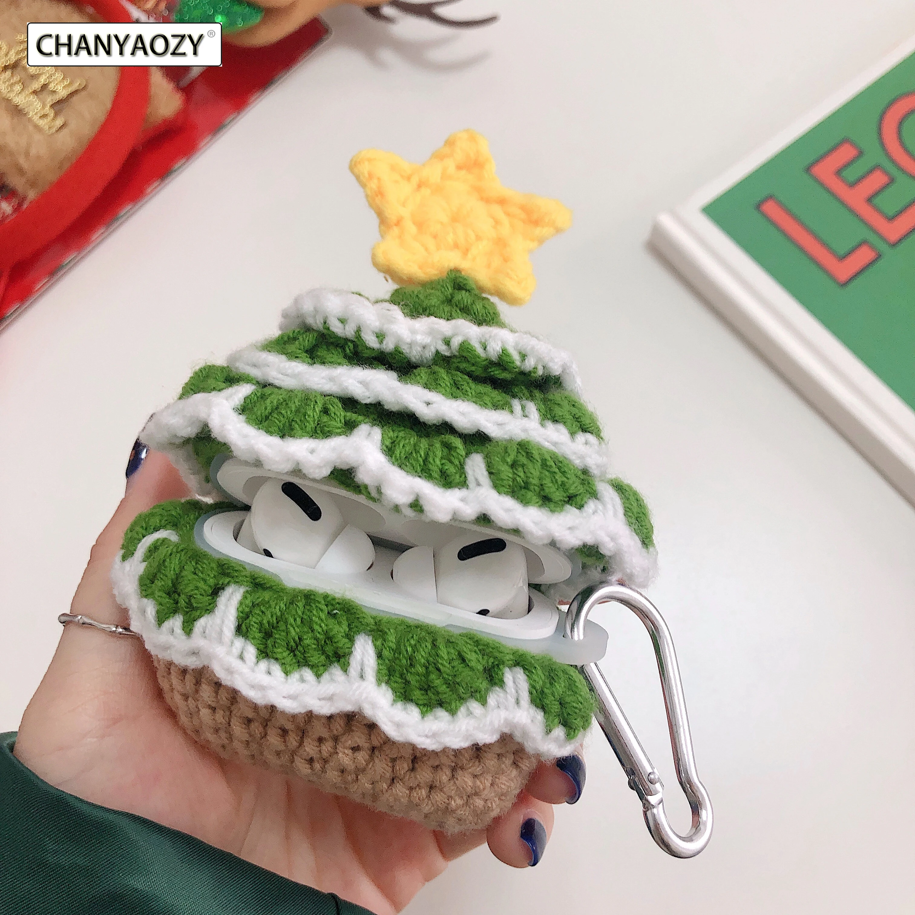 

Cute Cartoon 3D Knitted Wool Christmas Tree Headphone Box FOR Apple Airpods Pro Soft Cover Christmas Gift Keychain Anti-fall