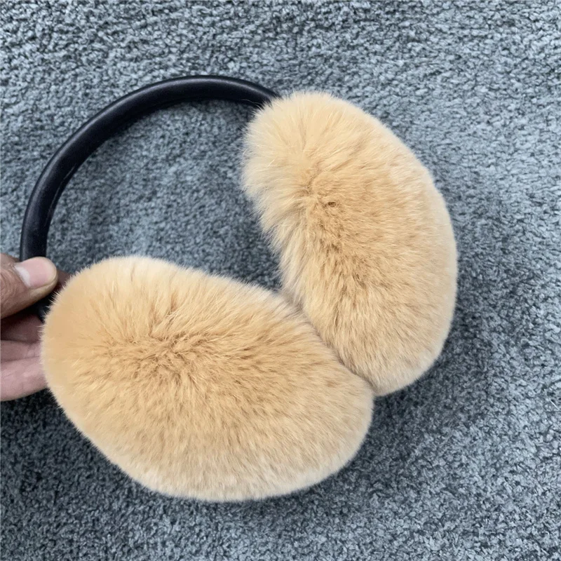 Natural 100% rex coelho pele earmuff feminino outono e quente earmuffs capa mais quente protetores de orelha inverno_voghion.com