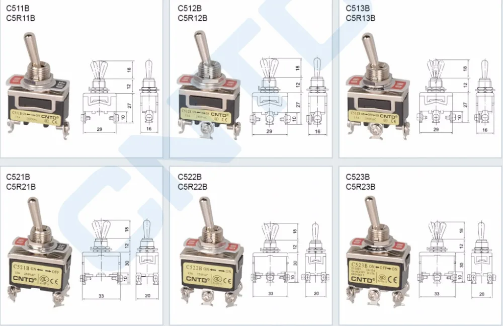 C521B 15A 250VAC двухполюсный однополюсный мини-тумблер ВКЛ-ВЫКЛ
