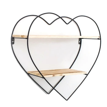 

Wooden Retro Storage Racks Hanging Decor Storage Box Flower Pot Heart-Shaped Peach Iron and Wood Wall Bookshelf Shelf Shelves