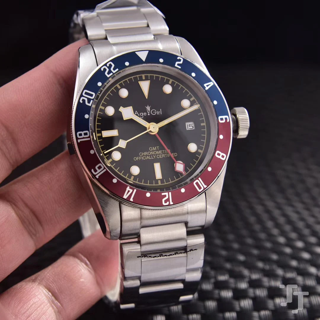 Роскошные брендовые Новые Мужские автоматические механические часы Black Bay, красные, синие керамические часы из нержавеющей стали с сапфиром GMT Часы с хронометром 41 мм - Цвет: Red Blue 1