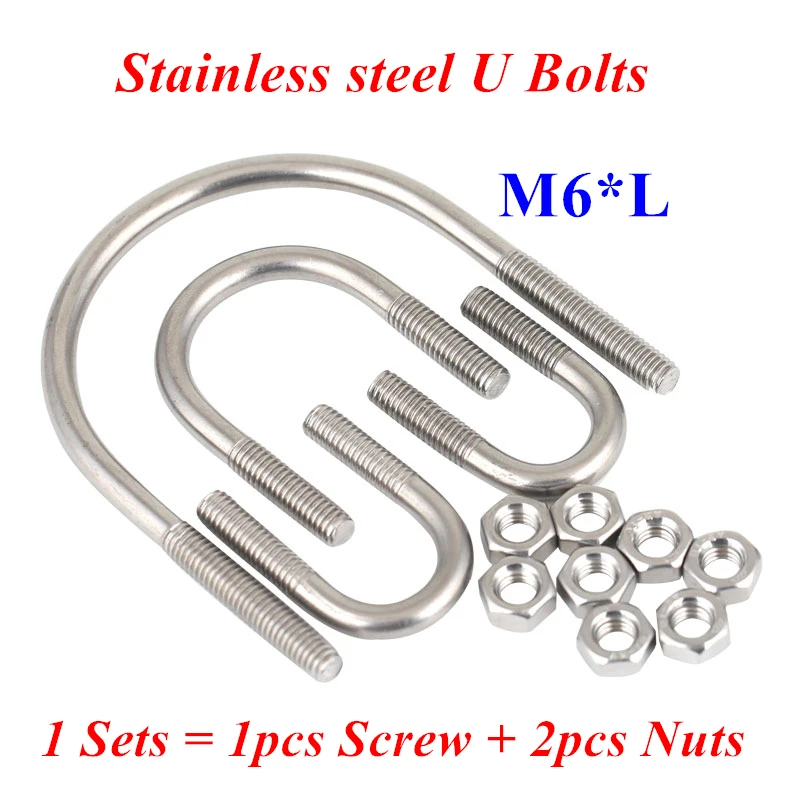 M6 U Bolts 304 stainless steel Pipe Clamp Stirrup Bolts U-shaped Buckle bolt U Screws