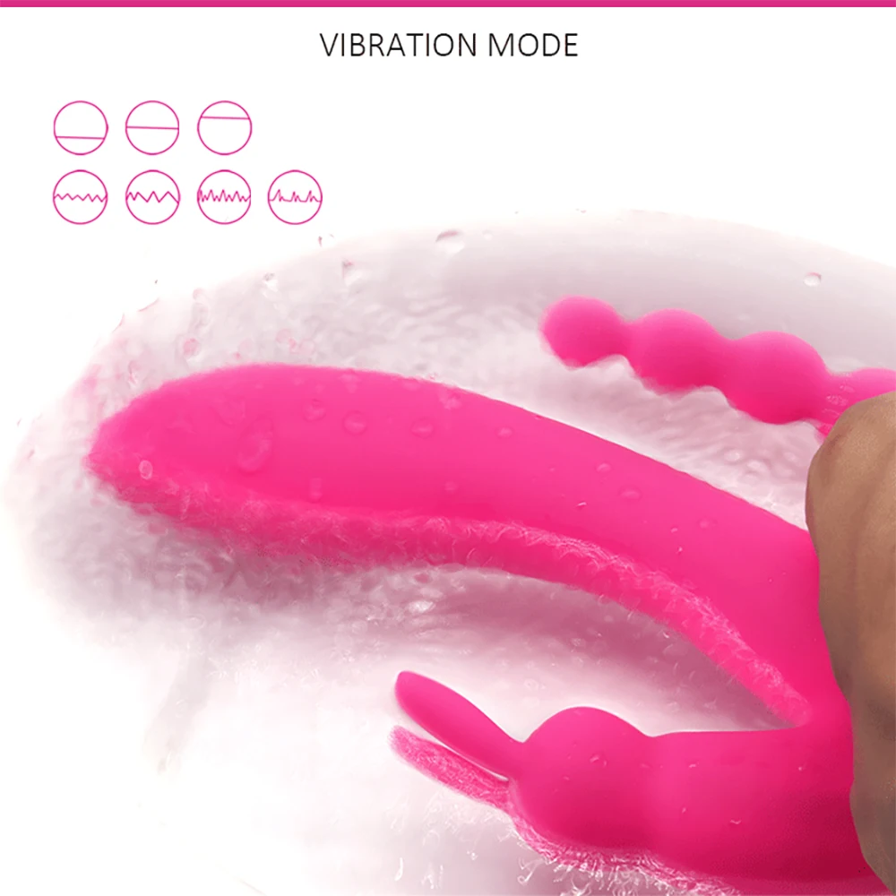 3 in 1 rabbit anal vibrator sex toy clitoris massager erotic anal beads for adults