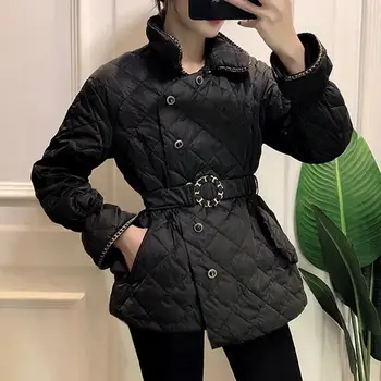 

Small new winter sweet wind the double-breasted measurement design simplicity temperament warm cotton-padded jacket coat with be