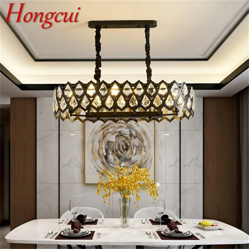 

Hongcui Black Chandelier Rectangle Fixtures Modern Creative Branch Crystal Pendant Lamp Light Home LED for Decoration