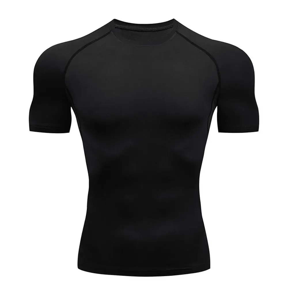 

Plus Size Men Casual Fitness Fast Drying Elastic Breathable Sports Tight Short Sleeve Top Autumn O-neck Exercise Running T-shirt