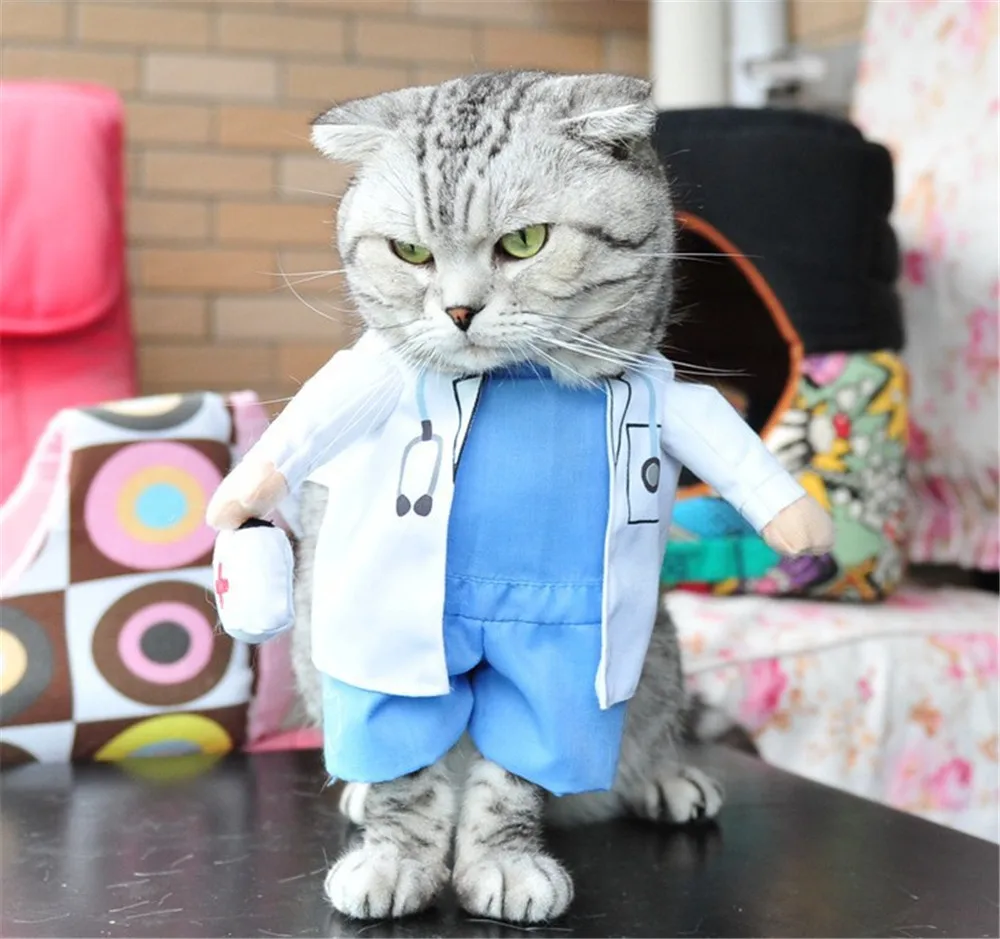 Funny Pet Costume Dog Cat Costume Clothes Dress Apparel Doctor Policeman Cowboy Nurse Halloween Cosplay For Puppy Cats Clothes