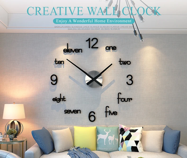 Decorative Large DIY Wall Clock Silent Black Acrylic Hanging Wall Watch Modern Design Living Room Kitchen Clocks Free Shipping