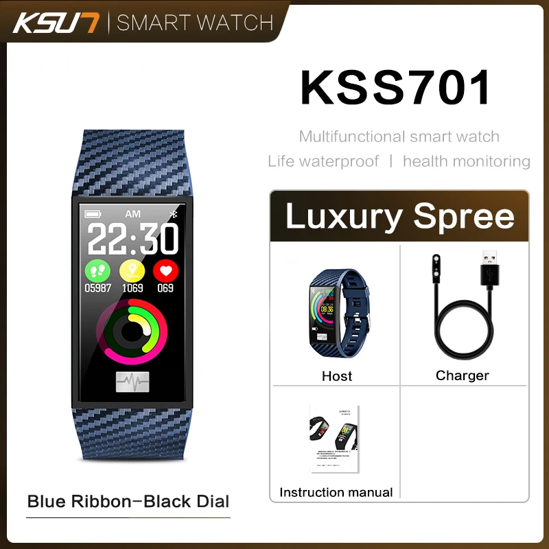 KSS701 браслет ЭКГ PPG монитор HRV Смарт-часы спортивный фитнес-трекер пульсометр кровяное давление браслет IP68 водонепроницаемый - Цвет: KSS701-Blue