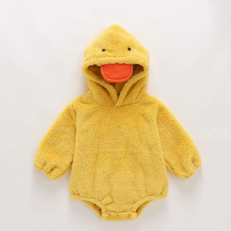 

Foshan Childrenswear Autumn And Winter Infants Thick Crawling Clothes Hooded Long Sleeve Cute Onesie Small Yellow Duck Pullover