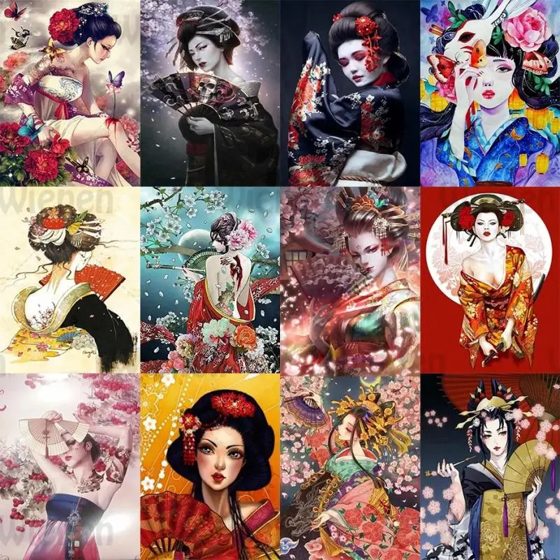 5d Full Diamond Painting Japanese Woman Geisha Oiran Portrait Diamond