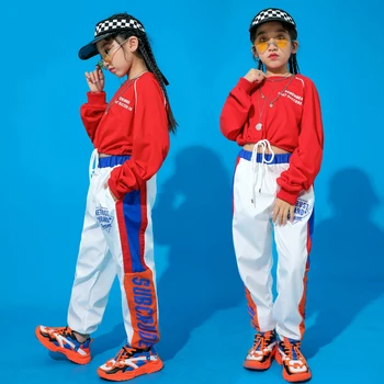 

Jazz Dance Costumes For Girls Hip Hop Street Dance Stage Rave Outfit Red White Dancing Practice Wear Performance Clothes DC2886