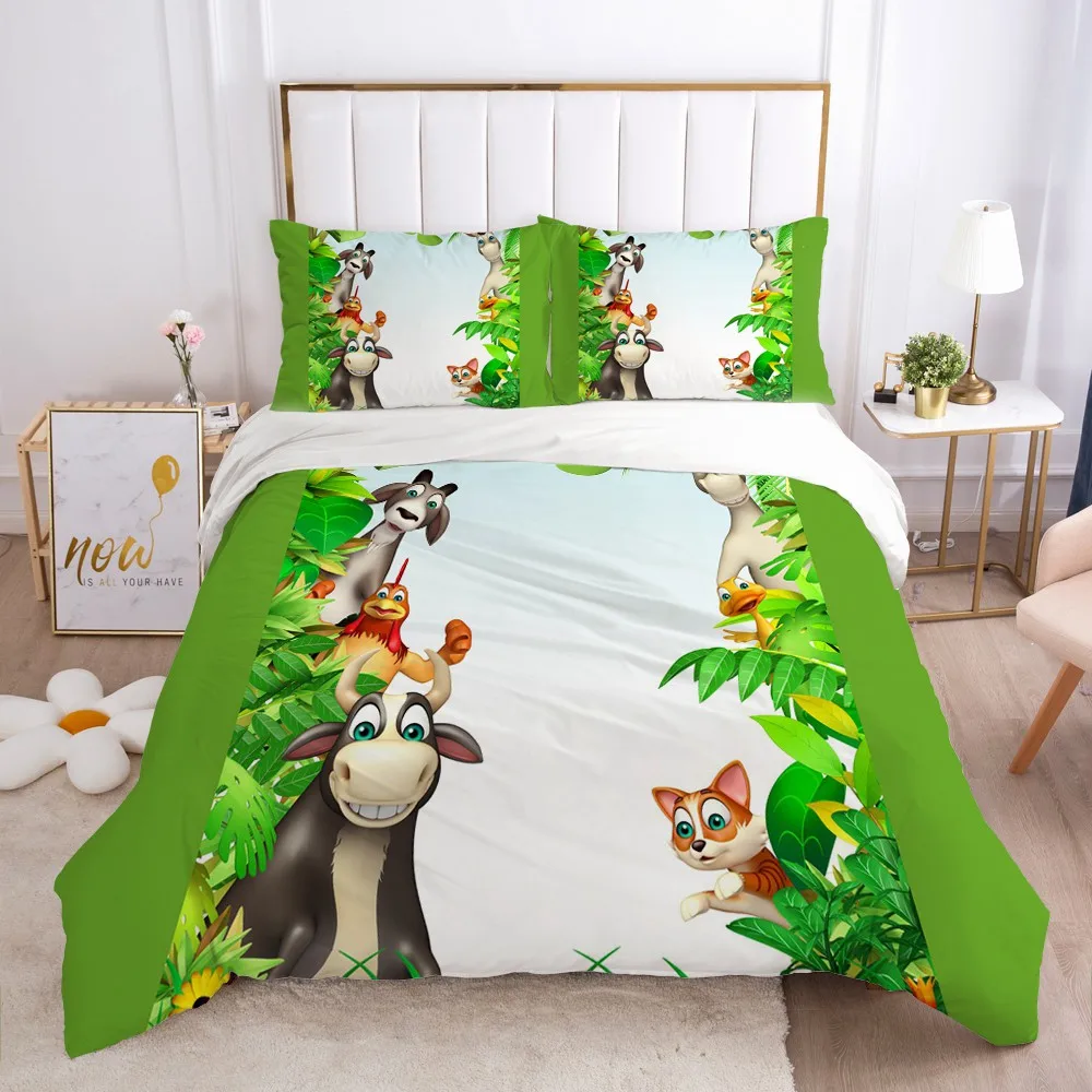 

Cartoon Bedding Set for Kids Boys Girls Children baby Crib Duvet Cover Set Pillowcase Blanket Quilt Cover Single Green animal