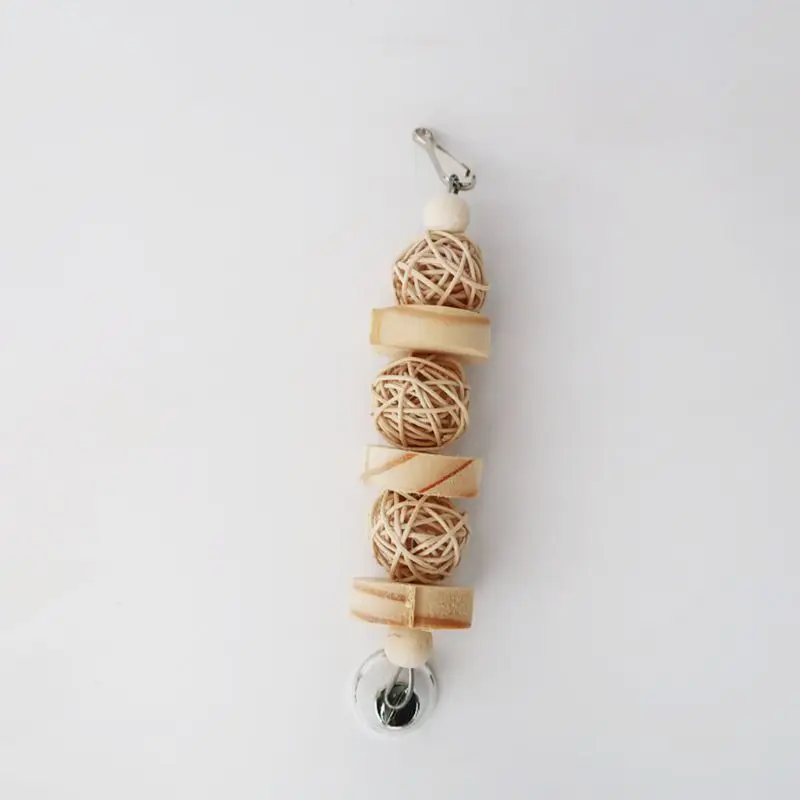 Bird Chew Toy Natural Wood Blocks Rattan Ball Parrot Entertainment Toys for Parakeet Cockatiel Lovebird Mini Macaw 5