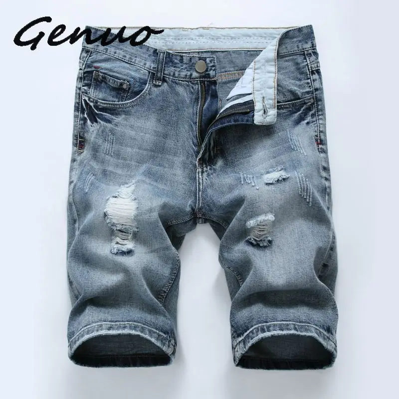 Genuo новые модные мужские джинсы короткие 2019 новые мужские летние хлопковые дышащие джинсовые шорты мужские джинсовые шорты Повседневная