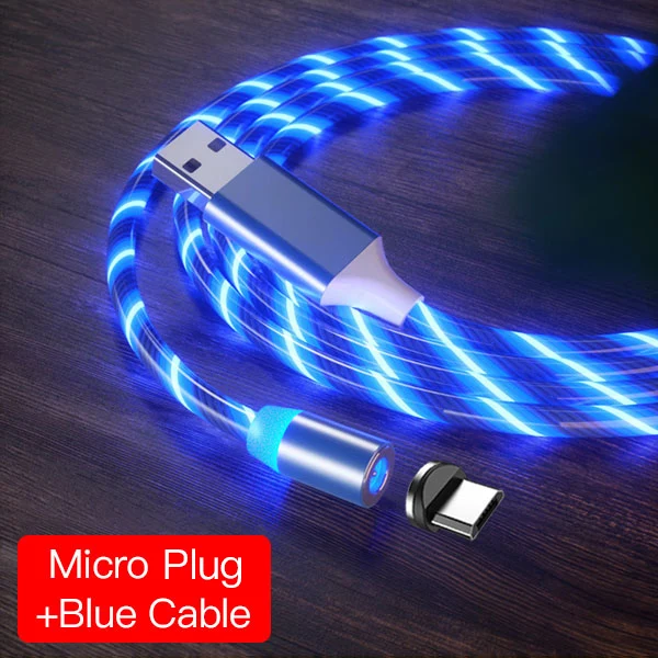 ACCEZZ Магнитный светодиодный USB кабель для быстрой зарядки для IPhone 7 X Ipad микро зарядка USB C магнитное зарядное устройство Mirco для samsung телефонный шнур - Цвет: Blue x1 Micro x1