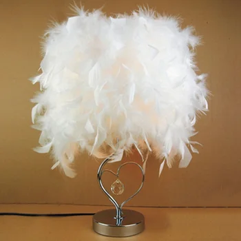

New Bedside Reading Room Bedroom Sitting Room Heart Shape Feather Crystal Table Lamp Light EU plug White