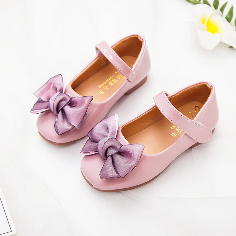 2020 New Bow Girl Leather Shoes For School Spring Party Big Kids Princess Wedding Children Shoes 3 4 5 6 7 8 9 10 11 12 Years