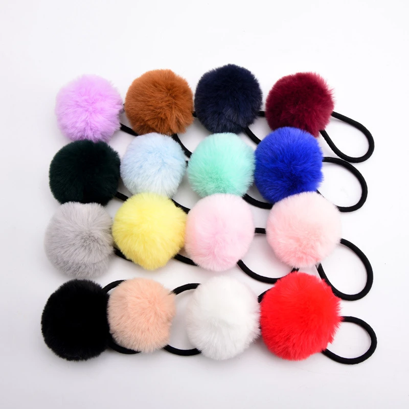 Fluffy Faux Fur Pompom Elastic Hair Band Bobbles Ponytail Scrunchie Accessories