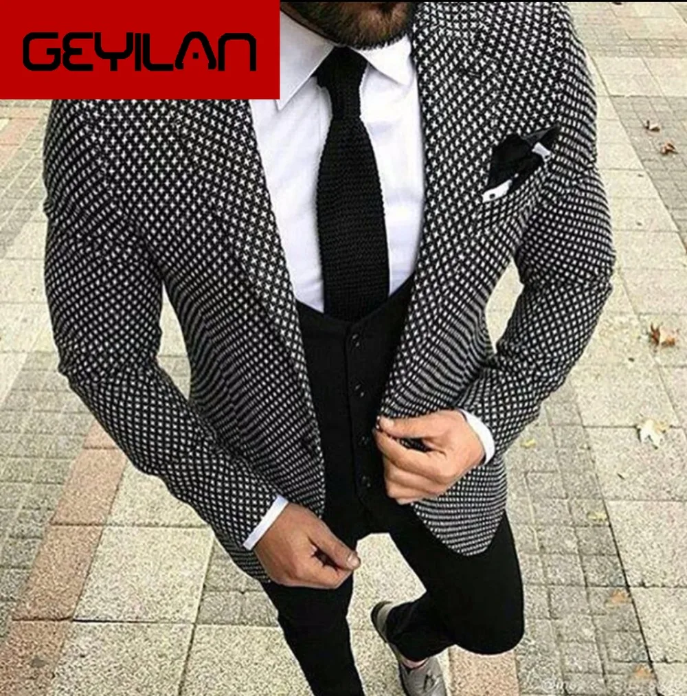 

Casual Plaid Elegant Wedding Suit For Men 3 Pieces(Jacket+Pant+Vest+Tie) Fashion Custom Suits Tuxedo Terno Masculino Blazer