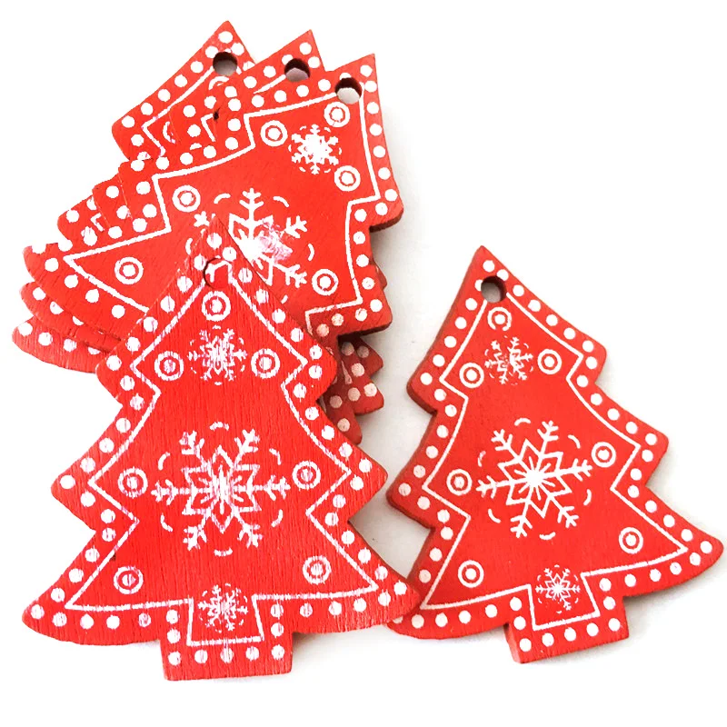 10Pcs 5cm Wooden Chistmas Tree Pendant Ornament New Year Christmas Party Decoration Noel Craft Gift Hanging Supplies - Цвет: 01