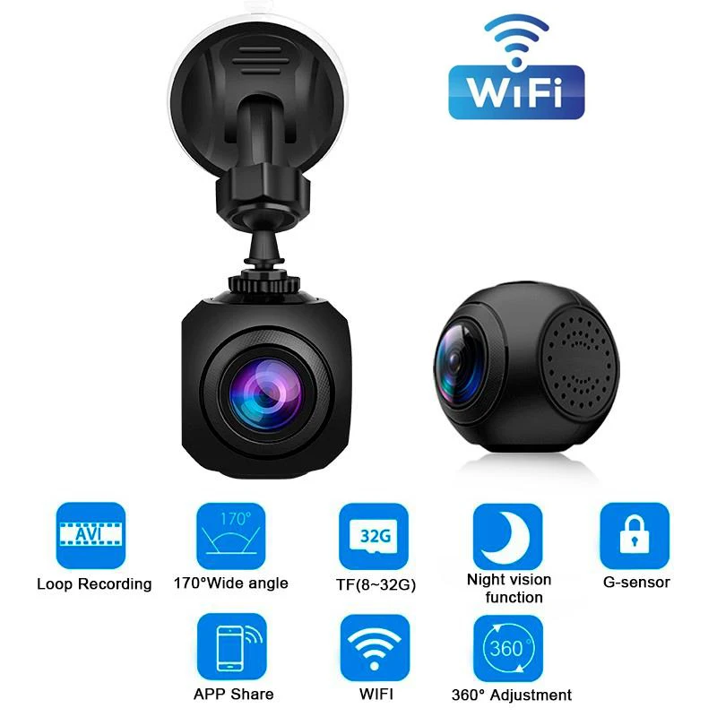 

Wifi Car Dash Cam Creative Eyeball 1080P HD DVR Camera Video Recorder 170 Degree Viewing Angle Auto Camera Registrar Camcorder