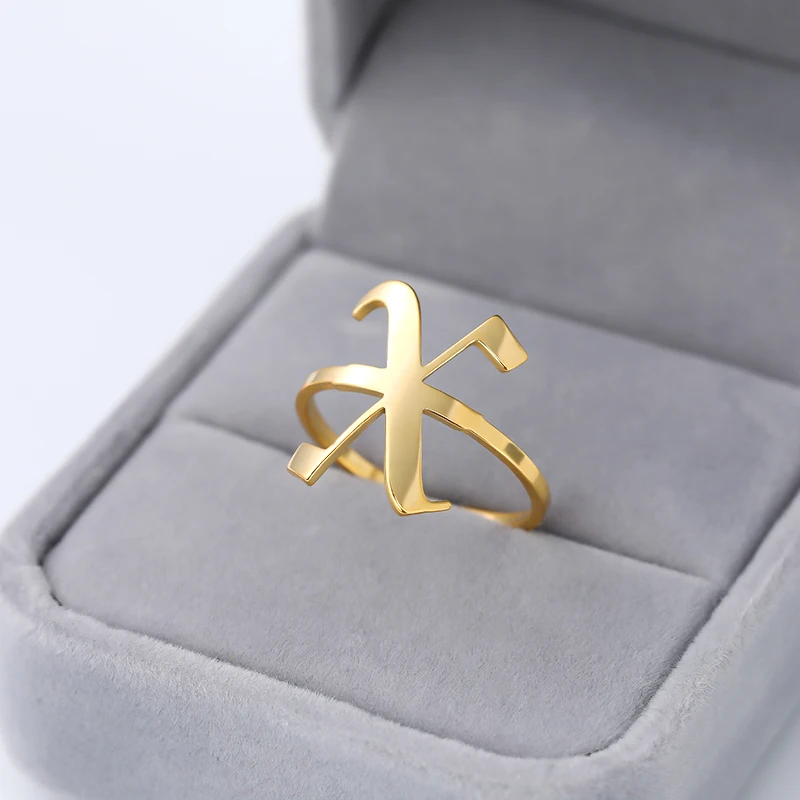Letter X Ring Регулируемое кольцо с алфавитом золотого цвета A K s m N Имя Начальная буква любовь кольца для мужчин и женщин панк Нержавеющая Сталь Ювелирные изделия Anillos - Цвет основного камня: Letter X Ring