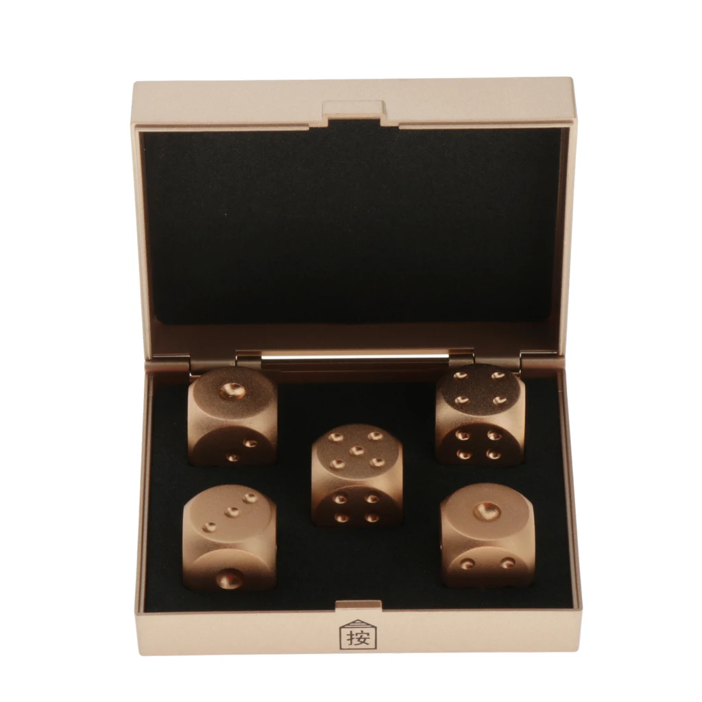 5pcs/set Mini Metal D6 Dice Metal Dices in Box for Party Playing Drinking Death Table Game Party Tool