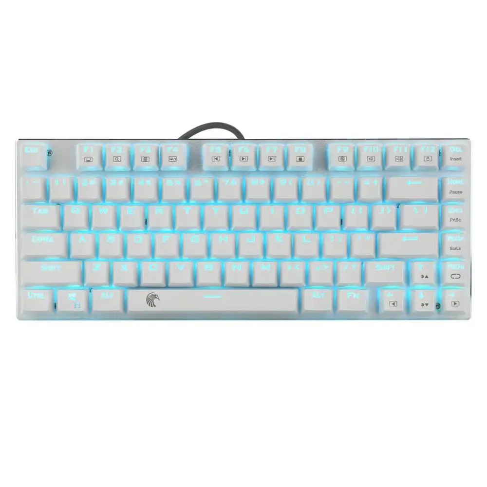 Механическая игровая клавиатура E-Element Z88 с синими переключателями Голубой светодиодный с подсветкой водостойкий компактный 81 клавиша с защитой от привидения белый - Цвет: Белый