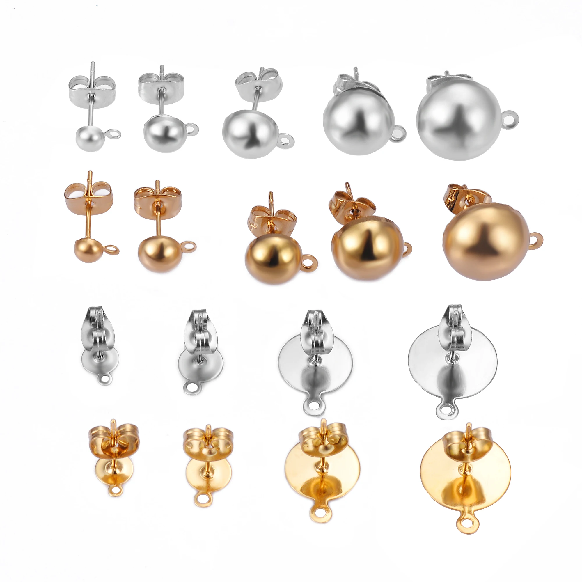 

20pcs Stainless Steel Stud Earring Makings,gold and silver tone DIY jewelry fingdings,Nickle and Lead Free,not turn off color