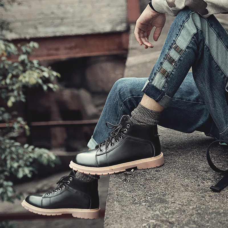 

Autumn 2019 New Style Martin Boots Men's Mid-top Worker Boot England Fashion MEN'S BOOTS Breathable Korean-style Trend MEN'S SHO