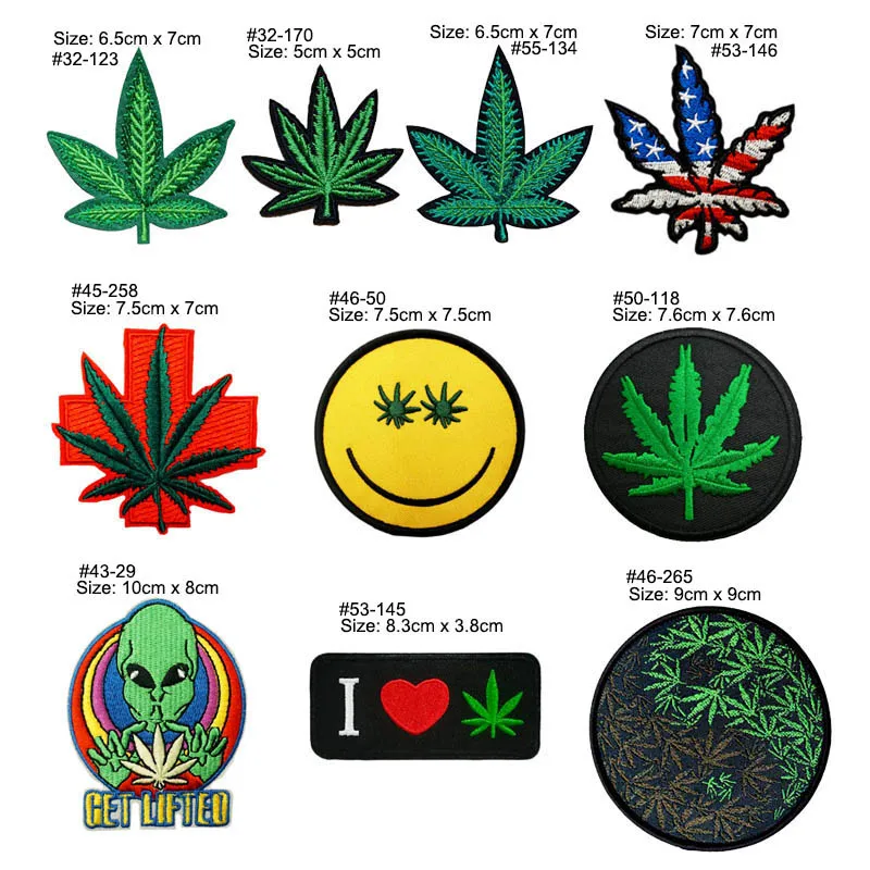 Stoner Smiley Pot Leaf Face Weed retro boho hippie Face US Flag Alien UFO Embroidered iron on patch