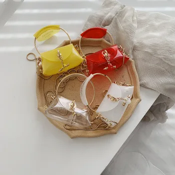 

PVC Transparent Clear Woman Crossbody Bags Shoulder Handbag candy color Jelly Small Phone mini Bags with Card Holder Chain Flap