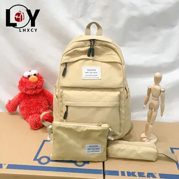 

Nylon Women Backpack Multiple Zipper Pockets Solid Color Travel Shoulder Bags High Capacity Waterproof Backpacks For School Teen