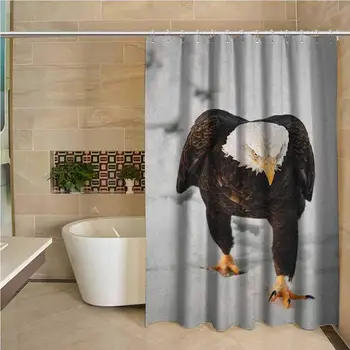 

Eagle Precision Custom Shower Curtain Majestic Bird Walking on The Snow and Leaving Traces Looking for Prey Modern Bathroom