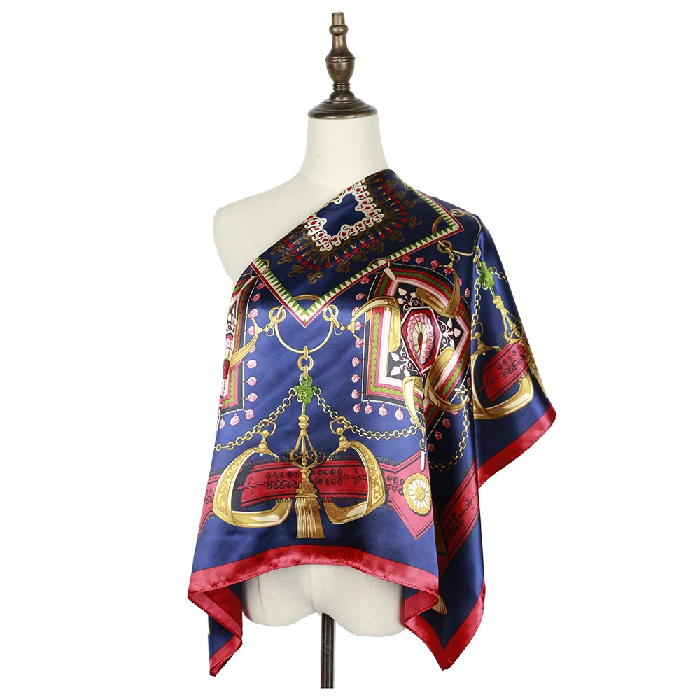 

scarf women silk satin square printed scarf hijab shawl head neck accessories femme shawls fashion bandana 90cm bufanda mujer