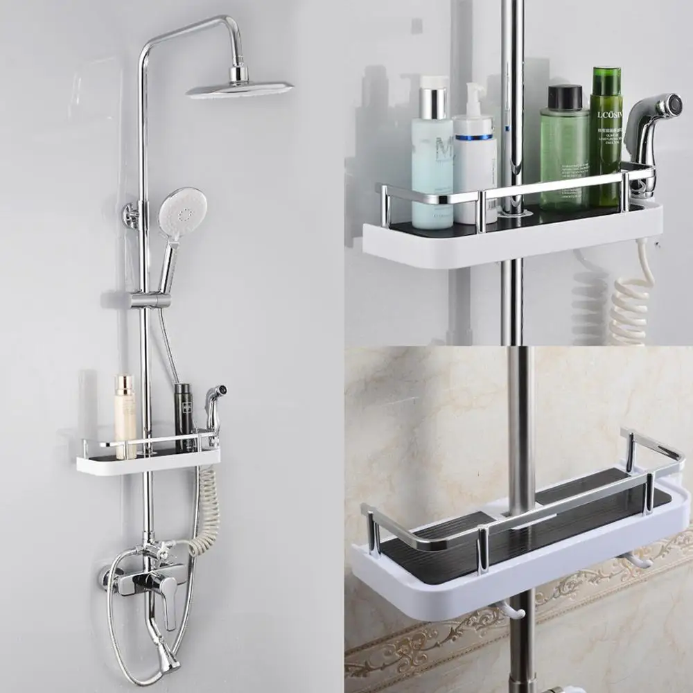 Bathroom Shower Shelf Accessorys Rack Organiser Tray Pole Storage Holder Brass 