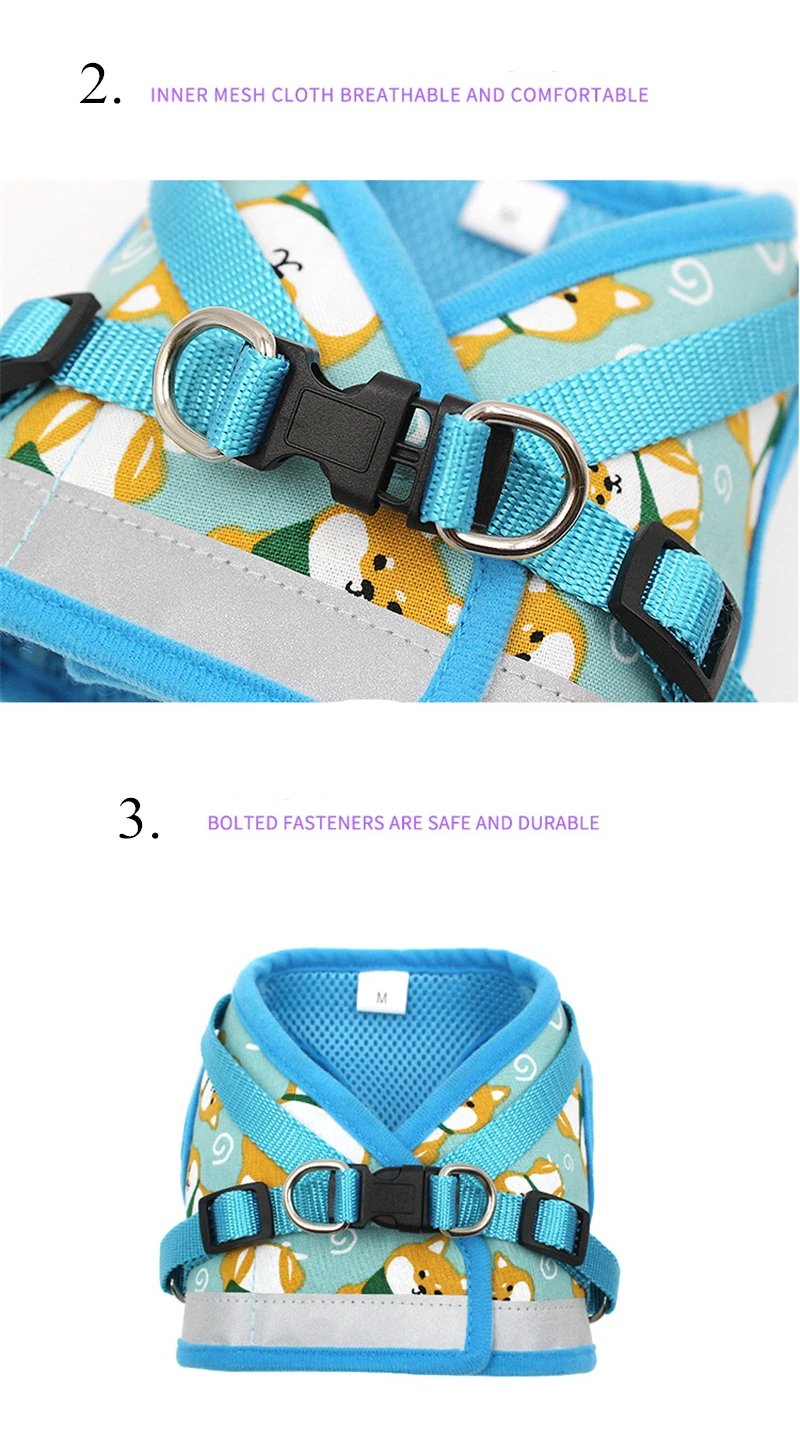 Reflective Dog Harness Leash Set Nylon Small Medium pet All Weather Dog Vest Padded Adjustable Leash For Dogs