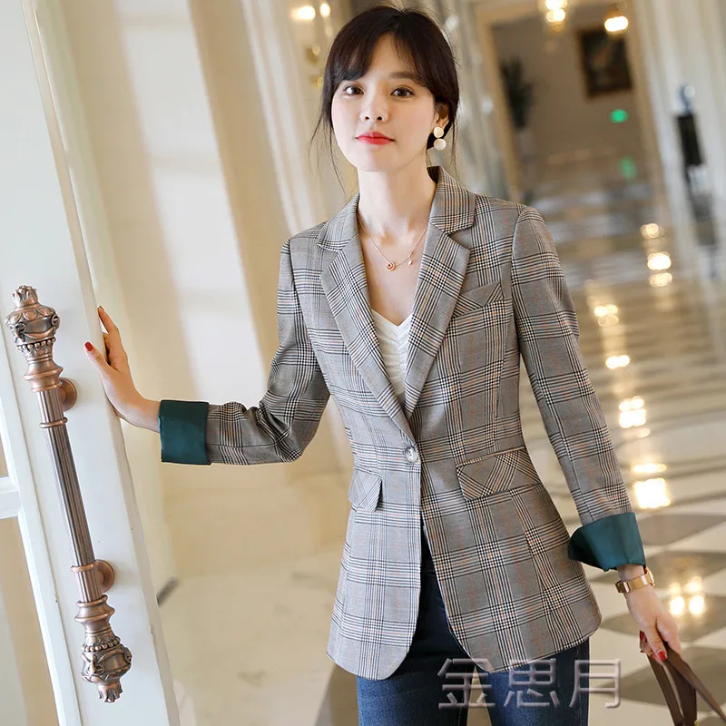 

Suit Jacket Women's Summer Thin Apricot Plaid Korean-style British-Style 2019 New Style Spring And Autumn Casual Loose-Fit Suit