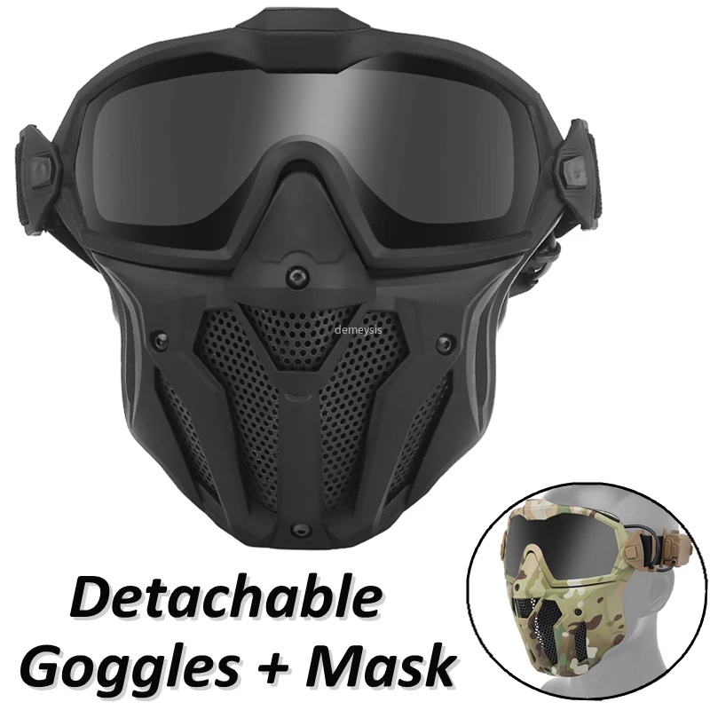 Tactical Mask + Detachable Goggles with Micro Fan Airsoft Paintball