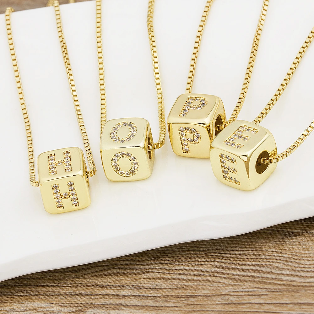 

AIBEF New Design 26PCS/Lot A-Z Initial Necklace Long Chain Gold Plated Cube Charm Pendant Choker Women Family Name Jewelry Gift