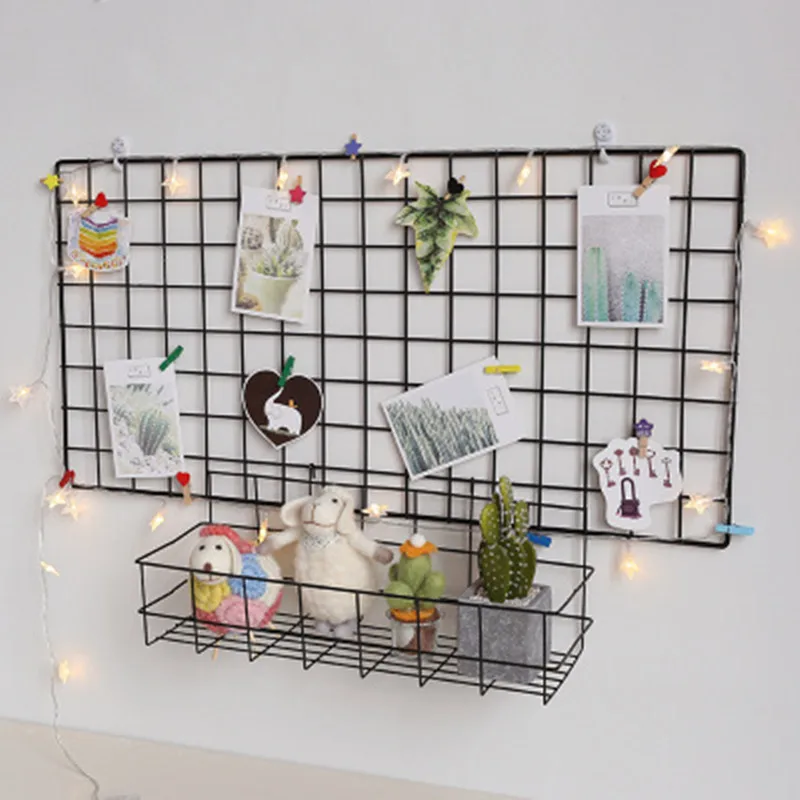 Ins Home Wall Decoration Iron Grid Decor Frame Hanging Rack Wall Display Art Storage Box Basket Mesh Shelf Rack Holder Organizer afbeelding