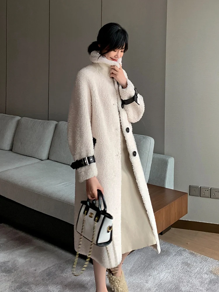 Real Fur Coat Female Winter Sheepskin Coat Women Clothes Korean Long Sheep Shearing Jacket Vintage Wool Coats SZ19D45