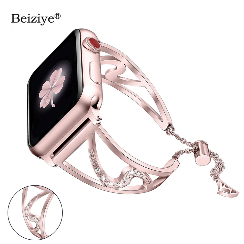 Новый Алмаз Нержавеющая сталь браслет ремешок для Apple Watch полосы 42 мм 38 мм 40 мм 44 мм Series4 3 2 1 модные женские туфли браслет ремешок