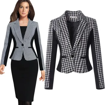 

2020 Spring New Ladies Outwear Coat Plaid Color Patchwork Europe S-XXXL Plus Size Notched Office Womens Blazers