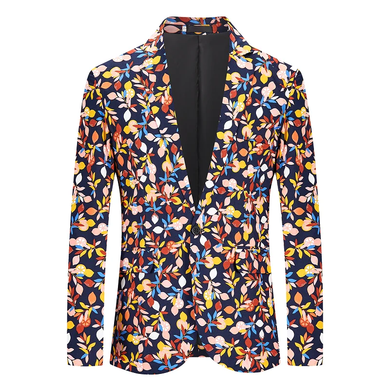 men blazer Suit Jacket Fashion Print Men Blazer  Slim Fit Casual Blazer Homme Coat Hip Hop Singer Flower Blazer men blazer