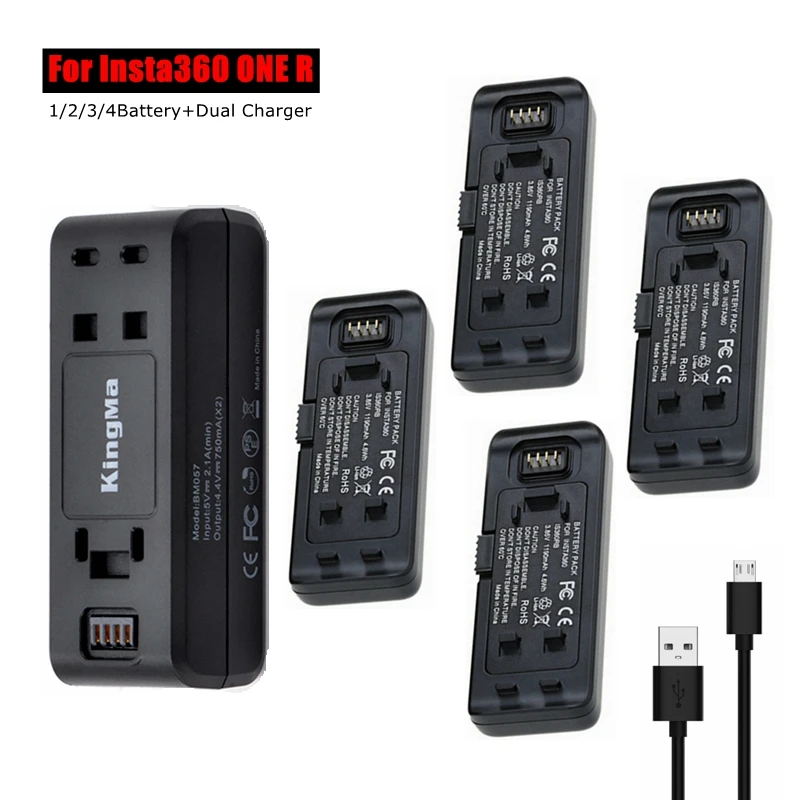 NEW For Insta360 ONE R Dual (Boosted)Battery Base Charger+1/2/3/4Pcs Thin Battery All Edition Insta 360 Accessories |